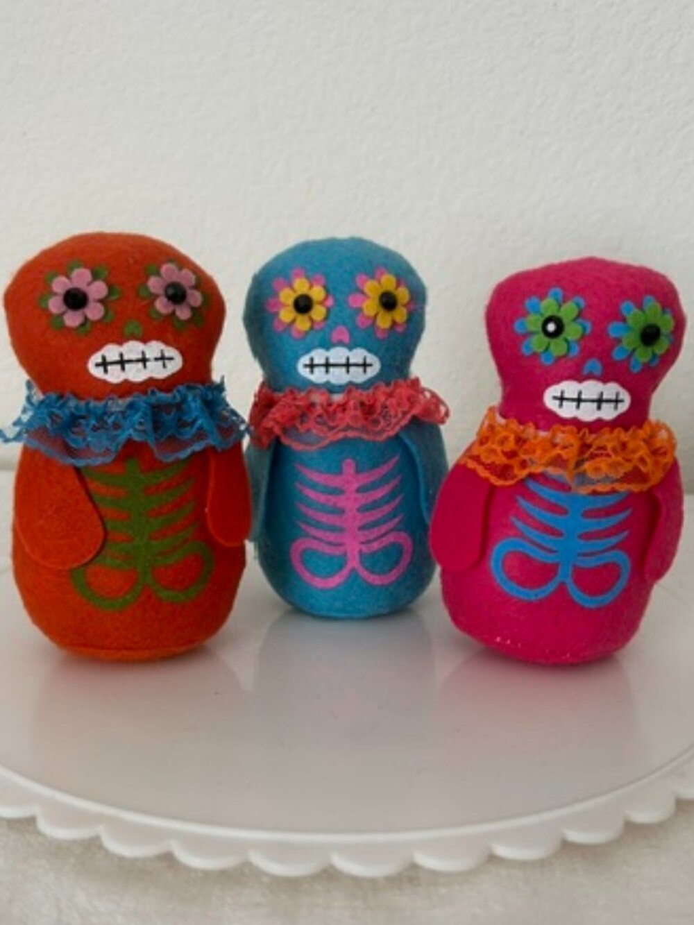 Set of 3 Halloween Dia de los Muertos Felt Dolls